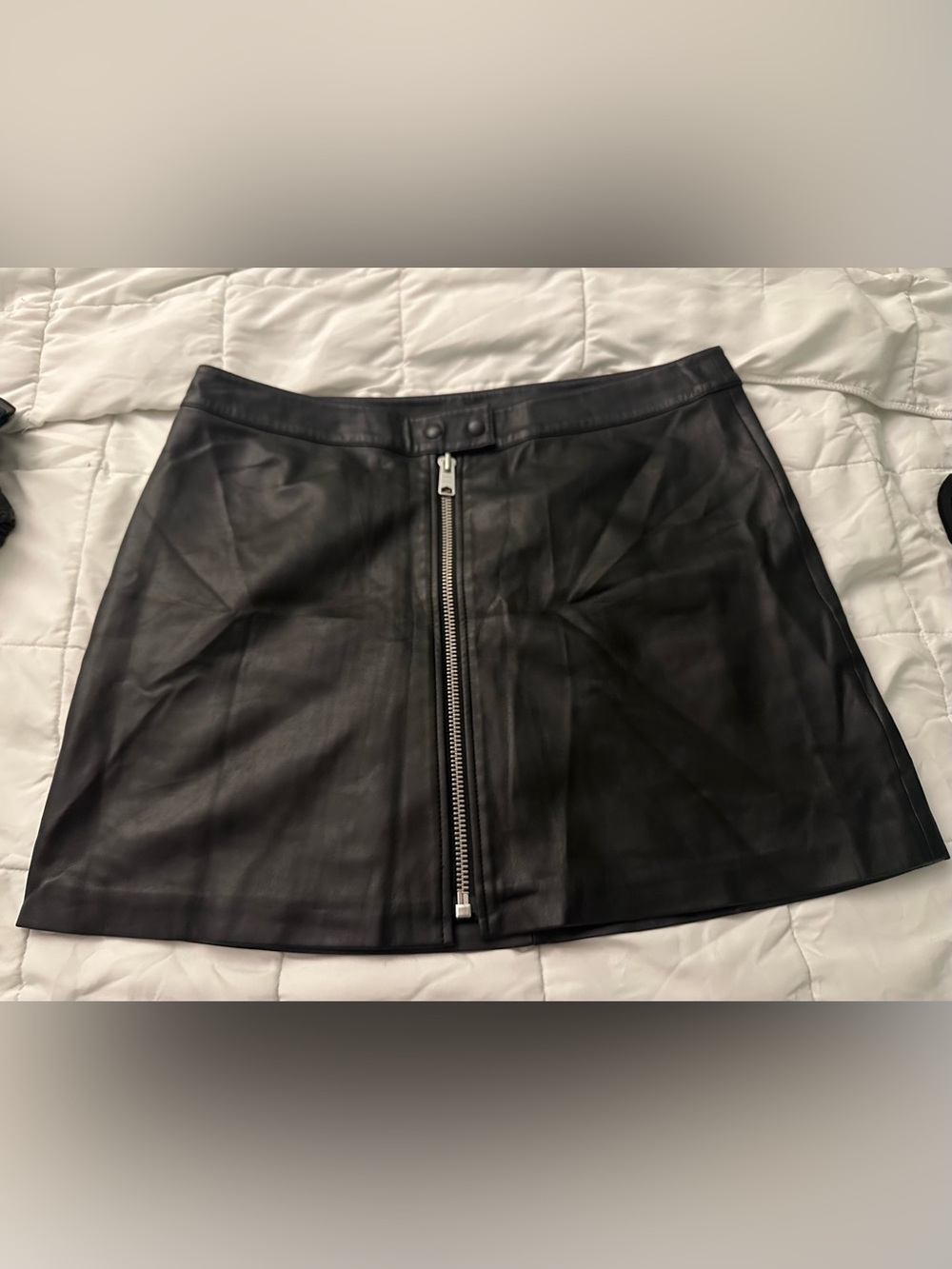 All Saints Black Faux Leather Mini Skirt with Front Zip